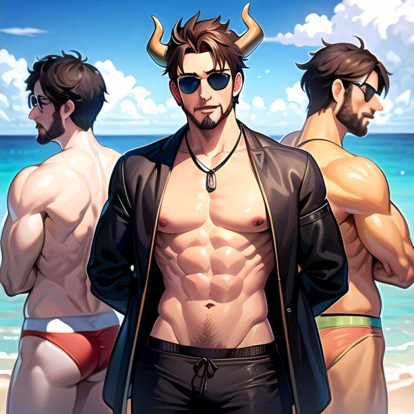 Abs Adjusting Eyewear Atlas Vos Bara Beach Bracelet Brown Eyes Brown Hair Bulge Collarbone Commission Cow Horns Dark Skinned Mal, 1032639160 - AIHentai - aihentai.co on pornsimulated.com