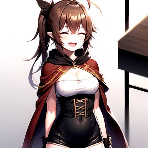 1girl D Ahoge Blush Brown Capelet Brown Cloak Brown Hair Capelet Cleavage Cutout Cloak Closed Eyes Clothing Cutout Crossed Bangs, 3566121100 - AIHentai - aihentai.co on pornsimulated.com