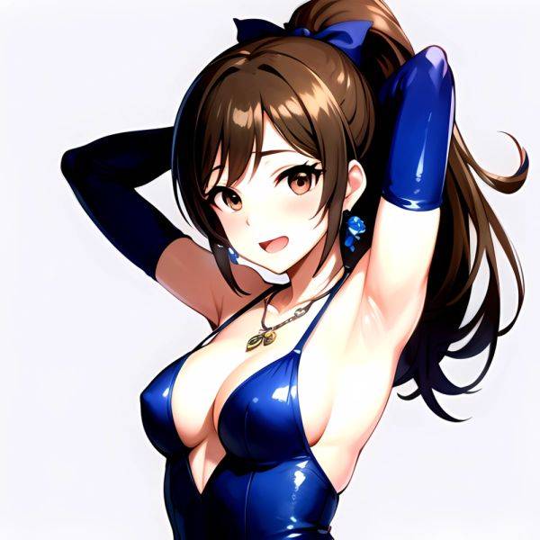 1girl Absurdres Armpits Arms Up Ayase Honoka Black Gloves Blue Bow Blue Dress Blush Bow Breasts Brown Eyes Brown Hair, 2601247609 - AIHentai - aihentai.co on pornsimulated.com