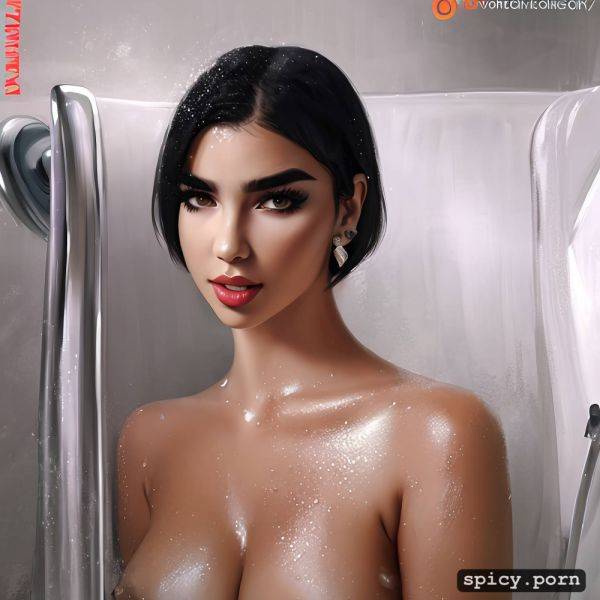 Dua lipa, short straight black hair, shower, fit body, 18 years old - spicy.porn on pornsimulated.com