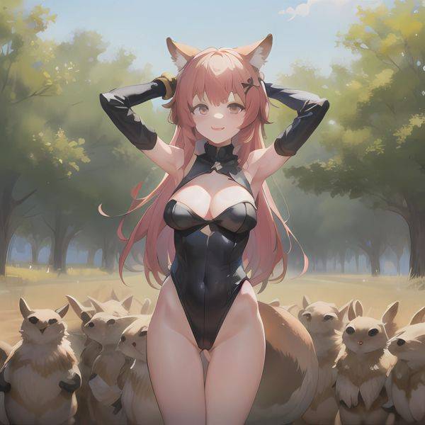 1girl Absurdres Animal Ear Fluff Animal Ears Arknights Arms Behind Head Chest Armor Covered Navel Gravel Arknights Highleg Highl, 1593871704 - AIHentai - aihentai.co on pornsimulated.com