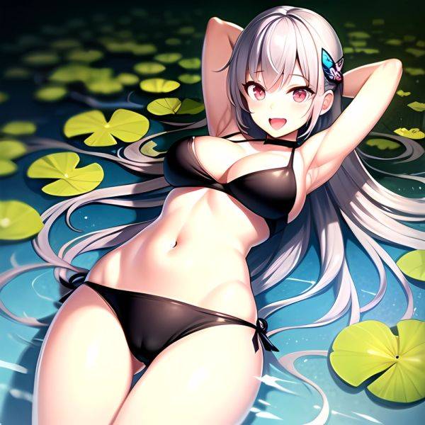 1girl D Bare Arms Bare Shoulders Bikini Black Bikini Breasts Bug Butterfly Butterfly Hair Ornament Choker Cleavage Feet Out Of, 261447229 - AIHentai - aihentai.co on pornsimulated.com