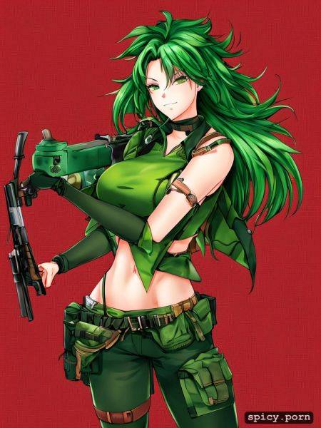 Woman, dark green hair, soldier, rifle, tank - spicy.porn on pornsimulated.com