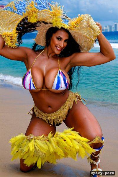 Color portrait, long hair, 26 yo beautiful performing white rio carnival dancer at copacabana beach - spicy.porn on pornsimulated.com