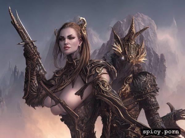 Style dark fantasy v2, wearing armor, masterpiece, 8k, wearing tattos - spicy.porn on pornsimulated.com