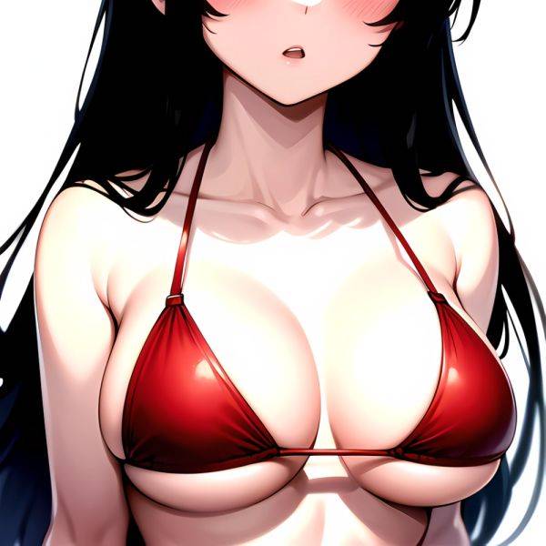 1girl O Absurdres Bikini Red Bikini Black Hair Blue Eyes Breasts Cleavage Collarbone Commentary Request Highres Large Breasts Lo, 3773525107 - AIHentai - aihentai.co on pornsimulated.com