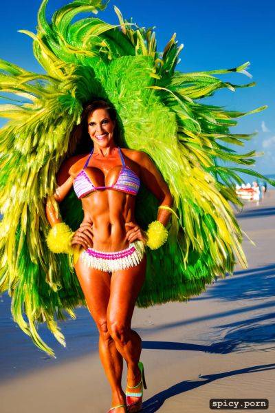 Color portrait, long hair, 57 yo beautiful performing white rio carnival dancer at copacabana beach - spicy.porn on pornsimulated.com