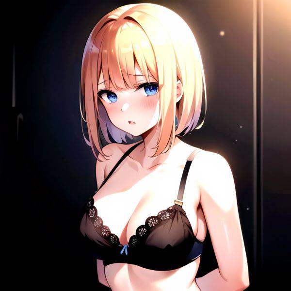 1girl Blonde Hair Blue Eyes Black Bra Blush Breasts Go Toubun No Hanayome Miku Day Nakano Miku Arms Behind Back, 1643513166 - AIHentai - aihentai.co on pornsimulated.com