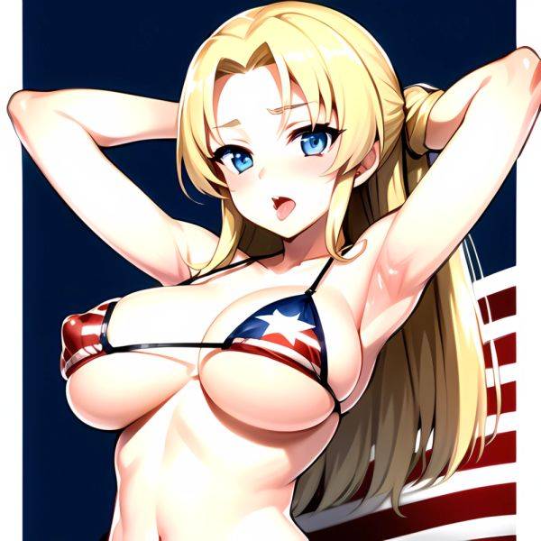 1girl American Flag Bikini Armpits Arms Behind Head Bikini Blonde Hair Blue Eyes Blush Breasts Covered Erect Nipples Flag Print, 2566084919 - AIHentai - aihentai.co - Usa on pornsimulated.com