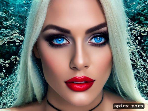 Red lips, ultra realistic blonde woman completely naked, extra detailed big blue eyes - spicy.porn on pornsimulated.com