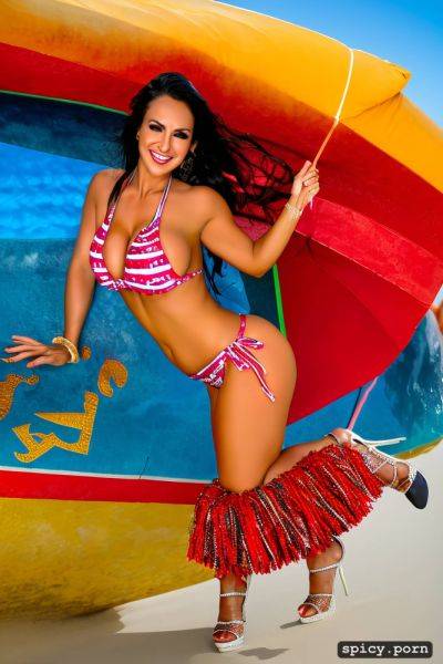 Color portrait, long hair, 33 yo beautiful performing white rio carnival dancer at copacabana beach - spicy.porn on pornsimulated.com