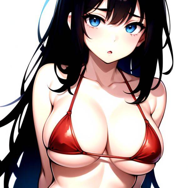 1girl O Absurdres Bikini Red Bikini Black Hair Blue Eyes Breasts Cleavage Collarbone Commentary Request Highres Large Breasts Lo, 2631184380 - AIHentai - aihentai.co on pornsimulated.com