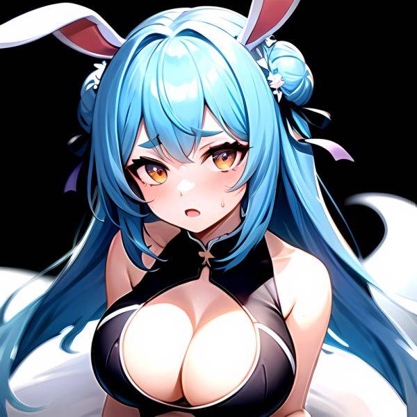 1girl Alternate Breast Size Animal Ear Fluff Animal Ears Animal Print Blue Hair Blush Breasts Cleavage Cutout Clothing Cutout Co, 3518974235 - AIHentai - aihentai.co on pornsimulated.com