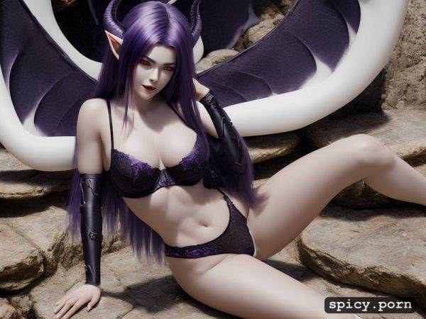 Purple hair, highres, nice natural boobs, black demonic tail - spicy.porn on pornsimulated.com