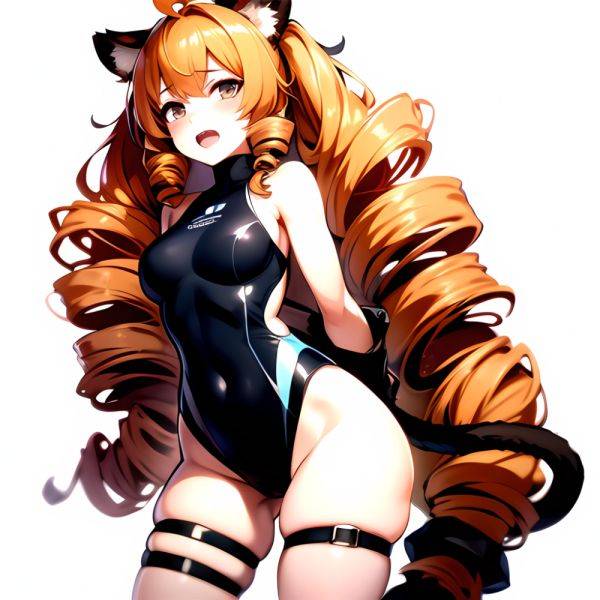 1girl Ahoge Animal Ears Arknights Black One Piece Swimsuit Blush Center Opening Drill Hair Drill Sidelocks Groin Highres Invisib, 897689808 - AIHentai - aihentai.co on pornsimulated.com