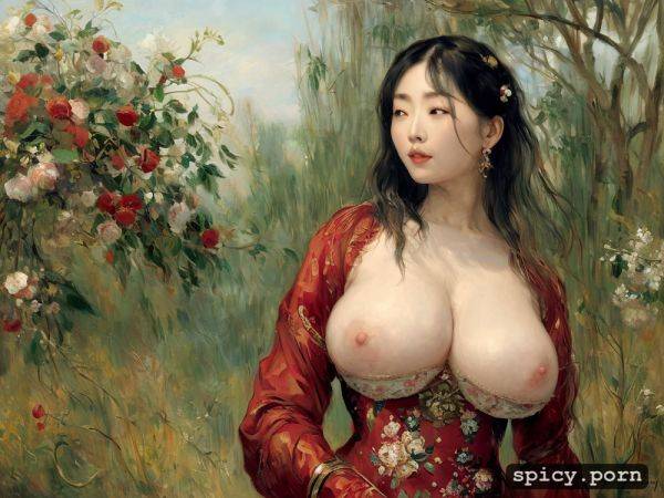 Korean woman, glistening skin, hairy pussy, hair braid, art by da zhong zhang - spicy.porn - North Korea on pornsimulated.com