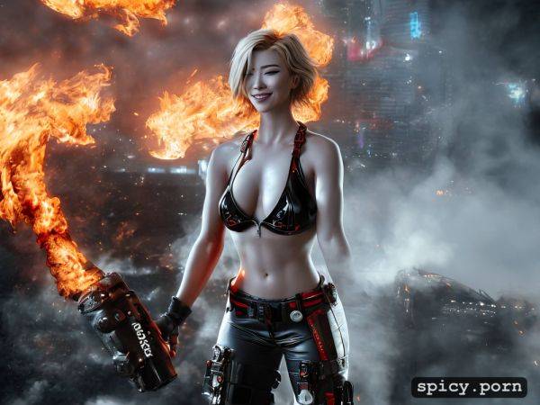 Beautiful face, blonde short hair, firetruck, exposed nipples - spicy.porn on pornsimulated.com