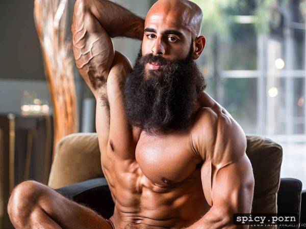 Full body view, sexy, hairy body, showing hairy armpits, arab - spicy.porn on pornsimulated.com