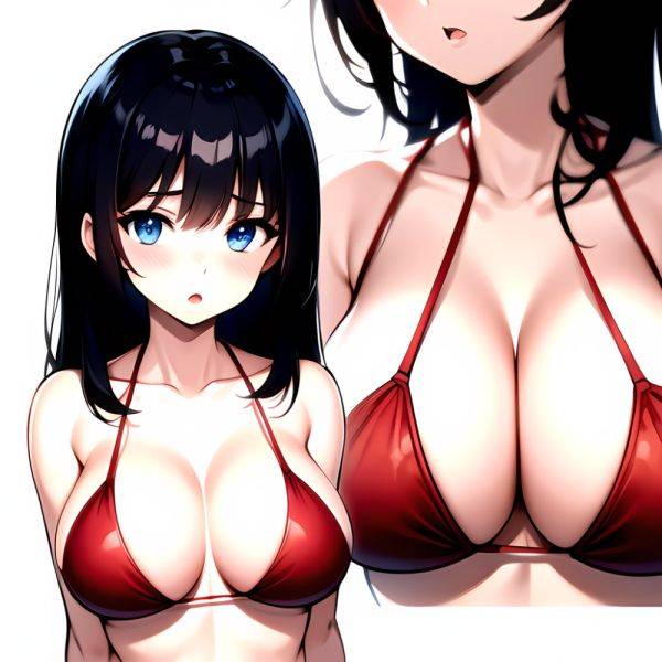 1girl O Absurdres Bikini Red Bikini Black Hair Blue Eyes Breasts Cleavage Collarbone Commentary Request Highres Large Breasts Lo, 2045000456 - AIHentai - aihentai.co on pornsimulated.com