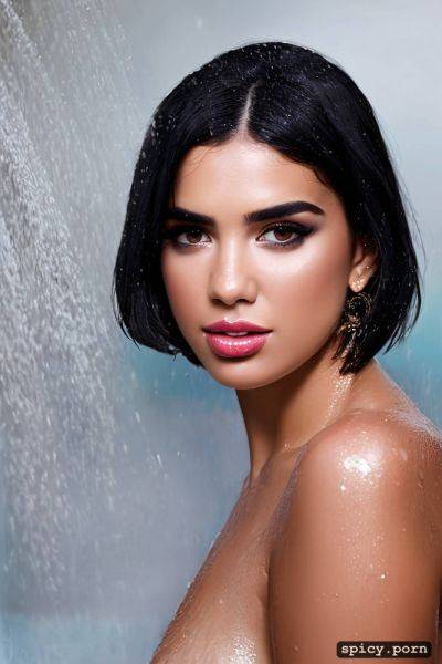 Dua lipa, fake tits, shower, perfect body, pastel colors, short straight black hair - spicy.porn on pornsimulated.com