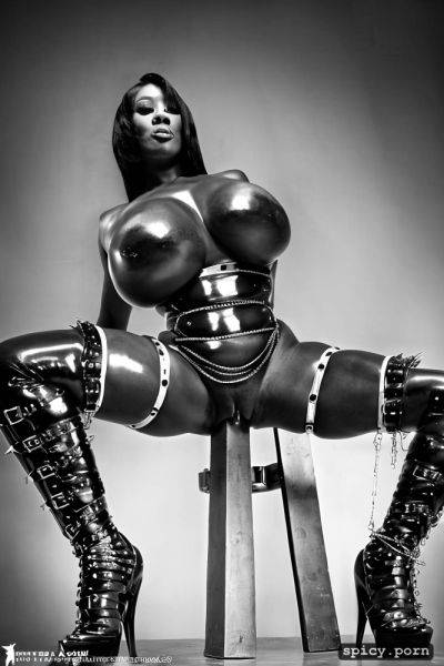 Powerful plump, masterpiece, muscular nigerian dominatrix dressed in oiled latex harness with spikes and chains - spicy.porn - Nigeria on pornsimulated.com