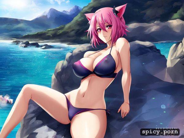 Small ass, cat ears, beautiful face, short hair, mountains, swimsuit - spicy.porn on pornsimulated.com