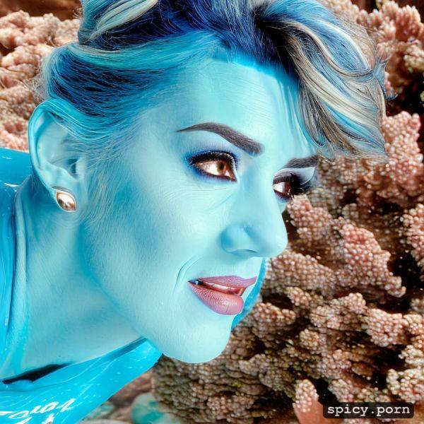 Realistic, visible nipple, masterpiece, kate winslet as blue alien from the movie avatar kate winslet swimming underwater near a coral reef wearing tribal top and thong - spicy.porn on pornsimulated.com