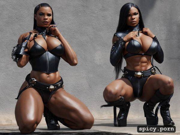 Busty, gorgeous anus visible, plump african female muscle dominatrix dressed in leather - spicy.porn on pornsimulated.com