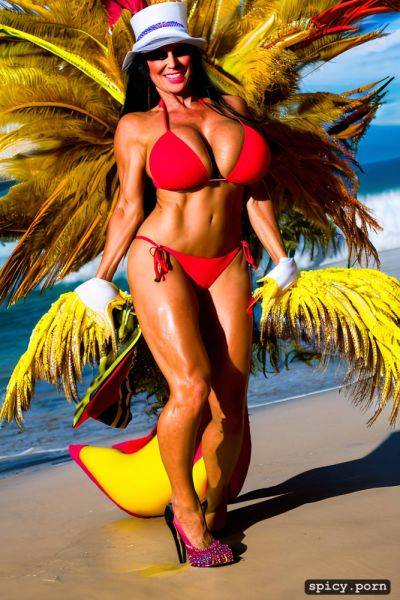 Color portrait, long hair, 49 yo beautiful performing white rio carnival dancer at copacabana beach - spicy.porn on pornsimulated.com