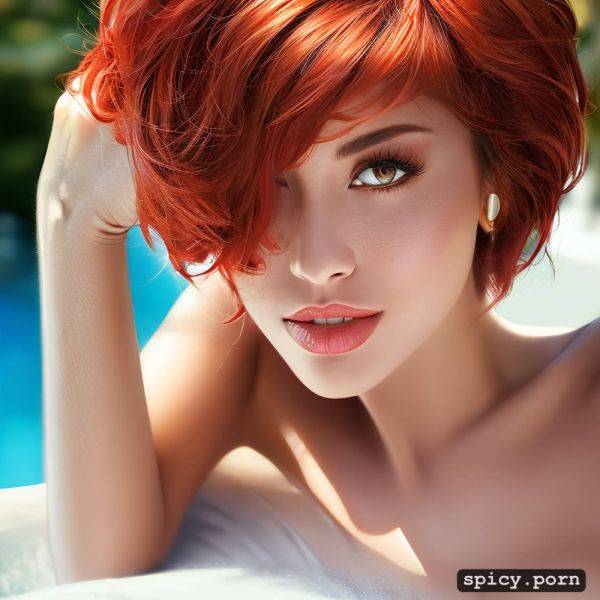 Brown eyes, big breasts, short hair, beautiful woman, red hair - spicy.porn on pornsimulated.com