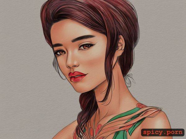 Portrait, intricate line drawings, thai girl, industrial background in pastel colors - spicy.porn - Thailand on pornsimulated.com