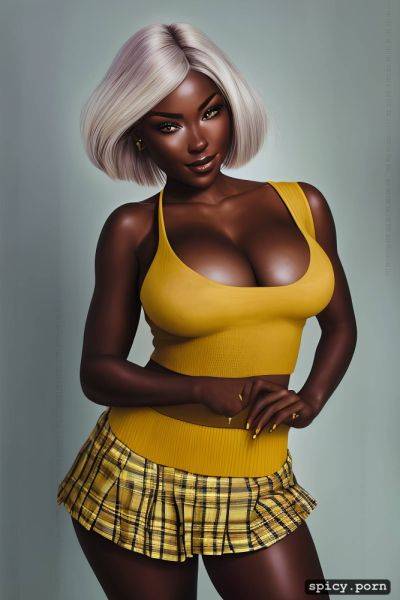 Gorgeous face, fit body, ebony female, tartan mini skirt, bedroom - spicy.porn on pornsimulated.com