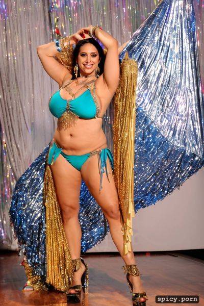 Performing in high heels on stage, huge hanging boobs, 37 yo beautiful thick american bellydancer - spicy.porn - Usa on pornsimulated.com