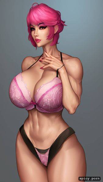 Large breasts, highres, pink pixie hair, muscular body, ultra detailed - spicy.porn on pornsimulated.com