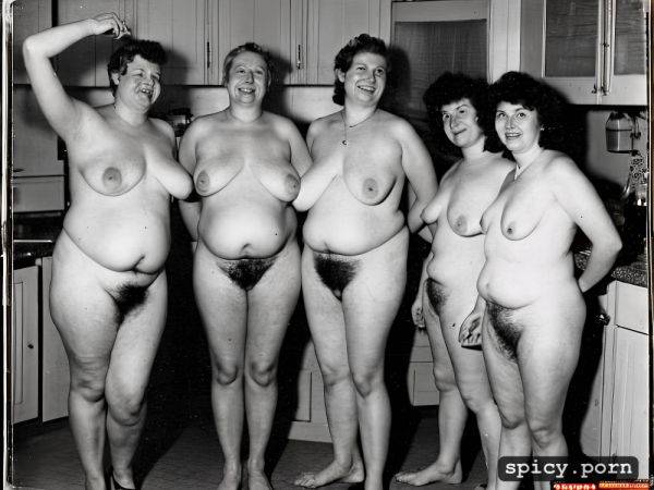 Fully naked, group photo of fat lesbians, standing in kitchen - spicy.porn on pornsimulated.com