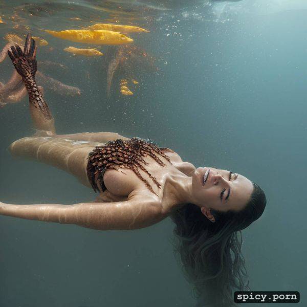 Frosty flowing hair, snake skinned legs, no clothes, sun blinks through water surface - spicy.porn on pornsimulated.com