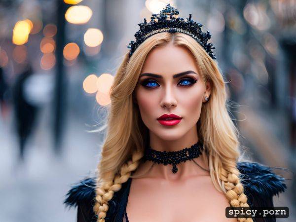 Gothic body tattoo, ultra realistic blonde woman completely naked walking in street in winter - spicy.porn on pornsimulated.com