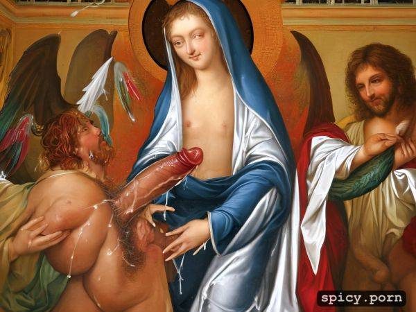 Virgin mary spreading hairy vagina baphomet inserting his penis and sperm dripping out of gaping anus - spicy.porn on pornsimulated.com