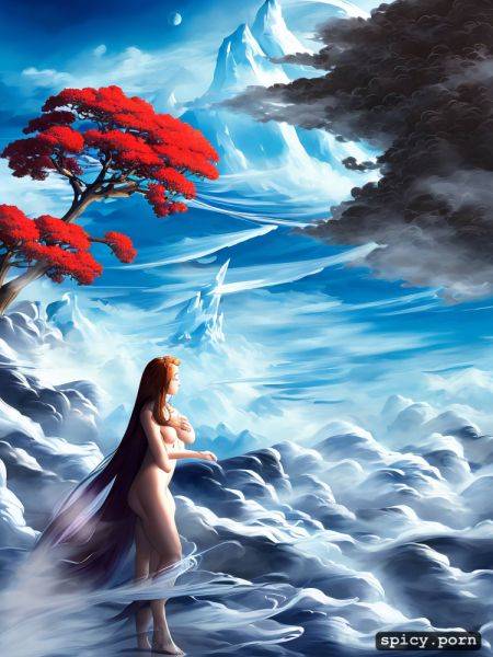 1girl, walking in mist, 18yo, very detailed clouds, large moon in background - spicy.porn on pornsimulated.com