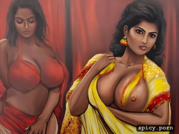Dark skinned, red saree, bathing, full nude, showing pussy and boobs - spicy.porn on pornsimulated.com