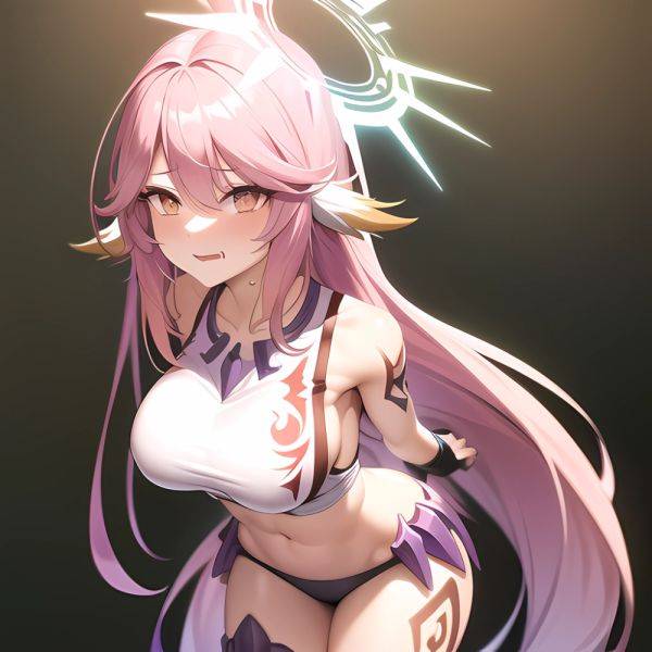 Jibril Anime Absurdres Long Hair Pink Hair Halo Large Breasts Tattoo Cleavage Sideboob Midriff Asymmetrical Legwear Mismatched L, 2068482478 - AIHentai - aihentai.co on pornsimulated.com
