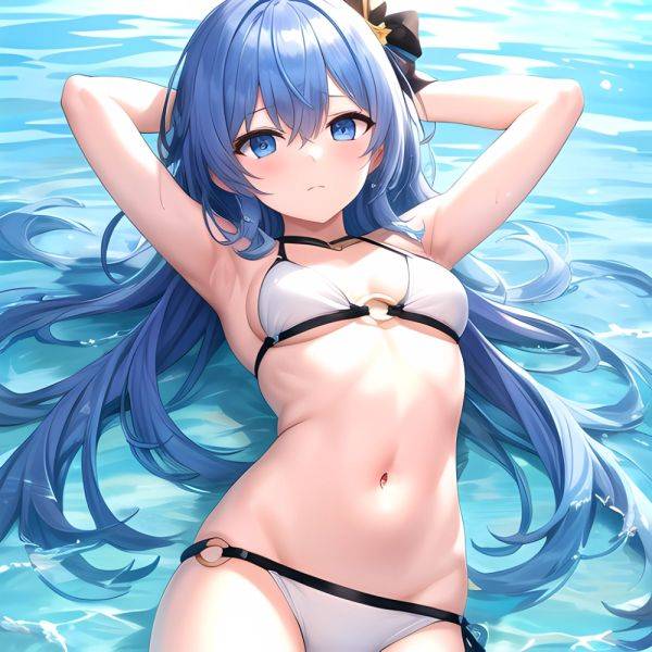 1girl Absurdres Arms Behind Head Bikini Blue Eyes Blue Hair Breasts Closed Mouth Hair Between Eyes Highres Hololive Hoshimachi S, 194414659 - AIHentai - aihentai.co on pornsimulated.com
