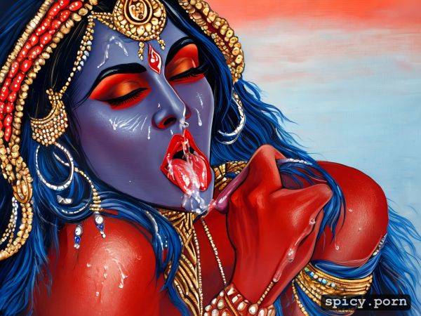 Face bukake, indian godess kali, cum on tongue, blue skin cum dripping from face - spicy.porn - India on pornsimulated.com