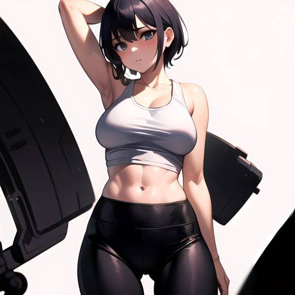 1girl Solo Tank Top Leggings Standing Fully Clothed Pov Simple Background Arms Behind Head, 850782480 - AIHentai - aihentai.co on pornsimulated.com