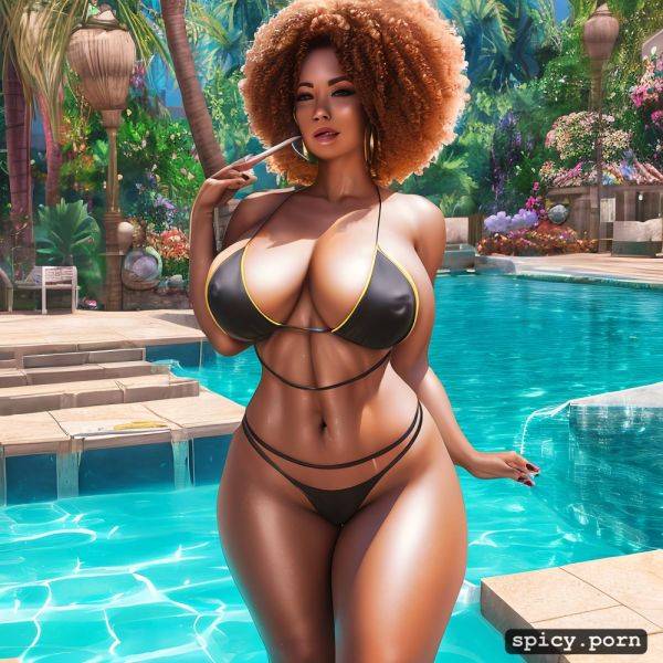 Exotic milf, huge breasts, touching her pussy, huge afro, pool - spicy.porn on pornsimulated.com