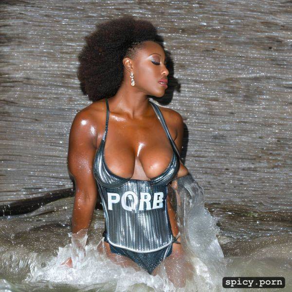 A ebony slim woman wearing a sleeveless mobile suit, suit logo water - spicy.porn on pornsimulated.com