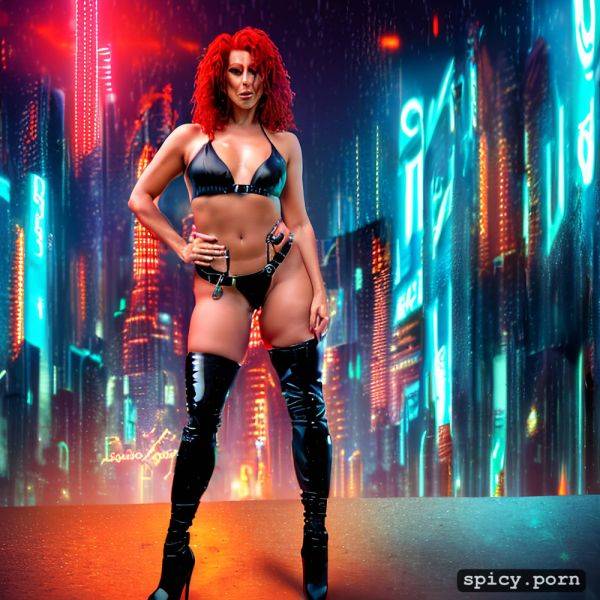 Joanna cassidy too small leather bikini top, dramatic, black thigh high boots with high heels - spicy.porn on pornsimulated.com