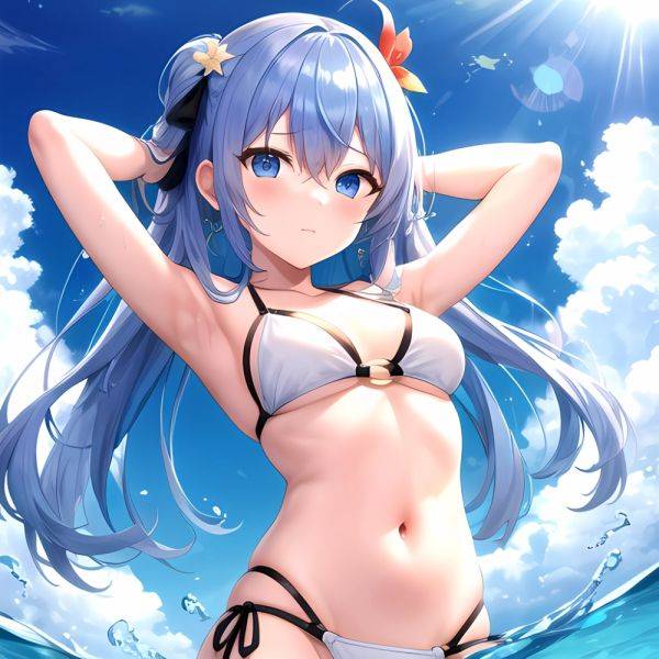 1girl Absurdres Arms Behind Head Bikini Blue Eyes Blue Hair Breasts Closed Mouth Hair Between Eyes Highres Hololive Hoshimachi S, 3209431102 - AIHentai - aihentai.co on pornsimulated.com