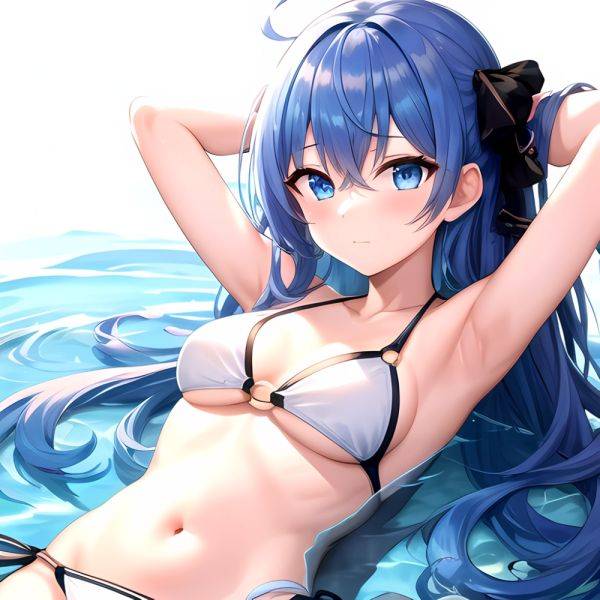 1girl Absurdres Arms Behind Head Bikini Blue Eyes Blue Hair Breasts Closed Mouth Hair Between Eyes Highres Hololive Hoshimachi S, 2256341939 - AIHentai - aihentai.co on pornsimulated.com