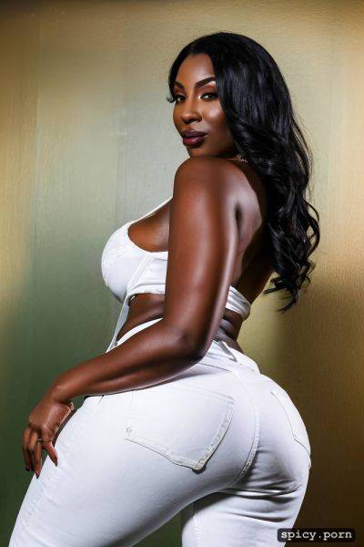 Beautiful face, curvy body, ebony milf, tight white shirt and jeans - spicy.porn on pornsimulated.com